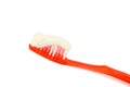 Red Toothbrush With Toothpaste Royalty Free Stock Photo