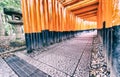 Red Tori Gate at Fushimi Inari Shrine in Kyoto, Japan