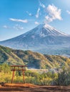 Red torii of Chureito temple with Mountain Fuji as background Royalty Free Stock Photo
