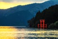 Red torii gate at Lake Ashi, Hakone Royalty Free Stock Photo