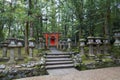 Red Torii and lanterns in Nara, Japan Royalty Free Stock Photo