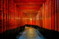 The red torii gates walkway at fushimi inari taisha shrine in Kyoto, Japan Royalty Free Stock Photo