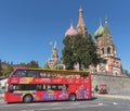 Red tourist double-decker bus against the background of St. Basi Royalty Free Stock Photo