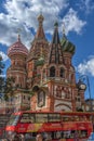 Red tourist double-decker bus against the background of St. Basi Royalty Free Stock Photo