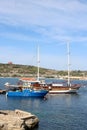 Red Tower, boat, yacht, Mellieha Bay, Malta Royalty Free Stock Photo