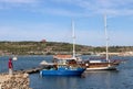 Red Tower, boat, yacht, Mellieha Bay, Malta Royalty Free Stock Photo