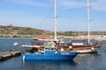 Red Tower, boat, yacht, Mellieha Bay, Malta Royalty Free Stock Photo