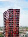 Red tower of Calypso building n Rotterdam