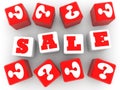 Red toy blocks with SALE and question marks concept Royalty Free Stock Photo