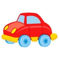 Red Toy Car with Blue Wheels Vector Illustration