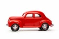 Red toy car on white background with white background. Generative AI Royalty Free Stock Photo