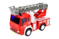 Red toy fire truck, on a white background, isolated image Royalty Free Stock Photo