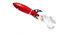 red toy rocket fire steam white background Royalty Free Stock Photo