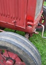 Antique red tractor front end