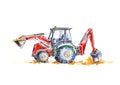 Red tractor .Farming machine. White background.