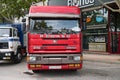 red tractor head truck, Pegaso Troner 37024V 123740 TR Turbo Intercooler parked on the street