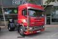 red tractor head truck, Pegaso Troner 370 24V 1237 40 TR Turbo Intercooler parked on the street