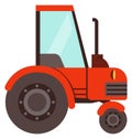 Red tractor icon. Farm vehicle. Agricultural equipment