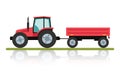 Red tractor with a trailer for transportation of large loads. Agricultural machinery in flat cartoon style Royalty Free Stock Photo