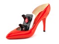 Red traffic light inside high heel