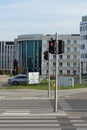 Red traffic light for pedestrians on the street