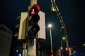 Red traffic light with a picture of a standing pedestrian and bicycle Royalty Free Stock Photo