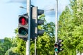 Red traffic light signal for pedestrians on the crosswalk in the city Royalty Free Stock Photo