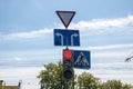 Red traffic light on sky background closeup Royalty Free Stock Photo