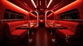 A red train car with booths and tables. Generative AI image. Royalty Free Stock Photo