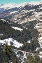 Red train crossing a bridge in the Swiss Alps Royalty Free Stock Photo