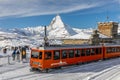 Red train Gornergrat bahn at station of Zermatt, Switzerland