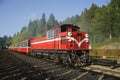Red train on railway forest in Taiwan Royalty Free Stock Photo