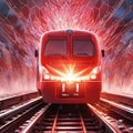 Red train with sparkling shining reflection broken glass effect Royalty Free Stock Photo