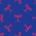 Red Train traffic light icon isolated seamless pattern on blue background. Traffic lights for the railway to regulate Royalty Free Stock Photo