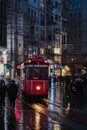 Red Tram in Istanbul  rain Royalty Free Stock Photo