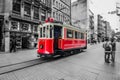 Red tram in Istanbul, Istiklal street, Turkey Royalty Free Stock Photo