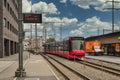 Red tram into a tram station in Bern Royalty Free Stock Photo