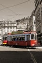 Red Trams circulating in Lisbon, Portugal