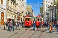 The red trams' station Royalty Free Stock Photo