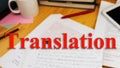 Red translation word over blur background Royalty Free Stock Photo