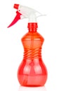 Red transparent plastic spray bottle isolated on white background Royalty Free Stock Photo