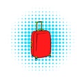 Red travel suitcase icon, comics style