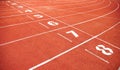 Red treadmill at the stadium with the numbering