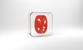 Red Tree rings icon isolated on grey background. Wooden cross section. Glass square button. 3d illustration 3D render