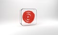 Red Tree rings icon isolated on grey background. Wooden cross section. Glass square button. 3d illustration 3D render