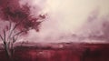 Stout Abstract Landscape: A Romantic Painting Of A Pink And Grey Tree And Water Royalty Free Stock Photo