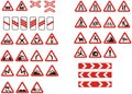 Red Triangle Common Traffic Signs Icon Set flat design, safety transportation vector illustration Royalty Free Stock Photo