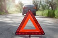 Red triangle car emergency stop sign. Royalty Free Stock Photo