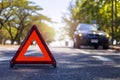 Red triangle, red emergency stop sign, red emergency symbol with car stop and park on road