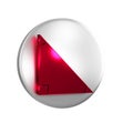 Red Triangle math icon isolated on transparent background. Silver circle button.